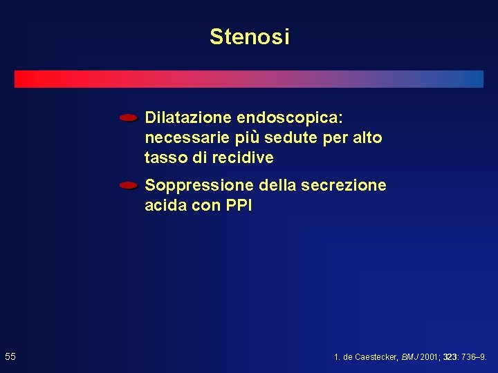 Stenosi Dilatazione endoscopica: necessarie più sedute per alto tasso di recidive Soppressione della secrezione