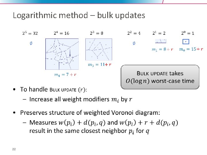 Logarithmic method – bulk updates • 22 