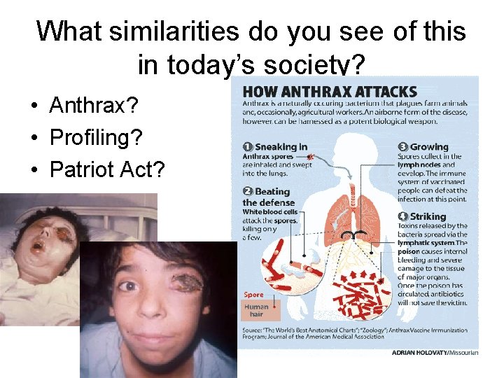 What similarities do you see of this in today’s society? • Anthrax? • Profiling?