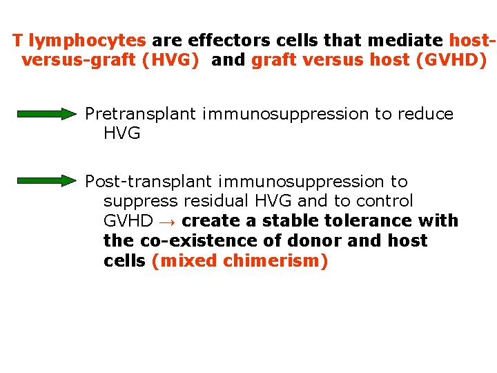 T lymphocytes are effectors cells that mediate hostversus-graft (HVG) and graft versus host (GVHD)