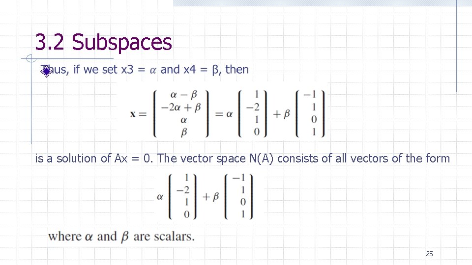 3. 2 Subspaces is a solution of Ax = 0. The vector space N(A)