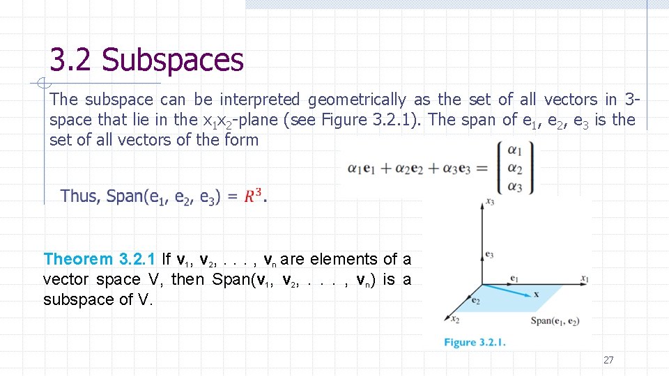 3. 2 Subspaces The subspace can be interpreted geometrically as the set of all