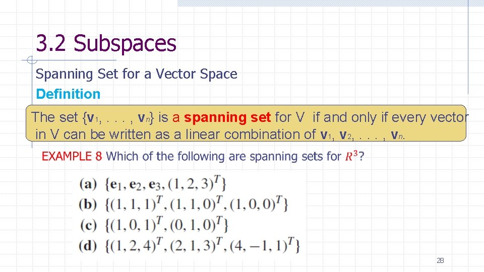 3. 2 Subspaces Spanning Set for a Vector Space Definition The set {v 1,