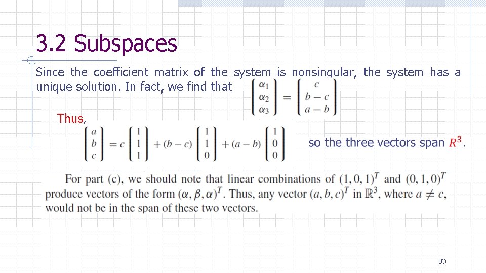 3. 2 Subspaces Since the coefficient matrix of the system is nonsingular, the system