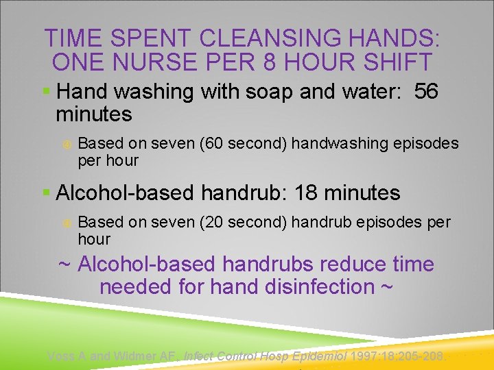 TIME SPENT CLEANSING HANDS: ONE NURSE PER 8 HOUR SHIFT § Hand washing with