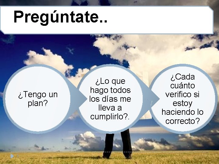 Pregúntate. . ¿Tengo un plan? 8 ¿Lo que hago todos los días me lleva