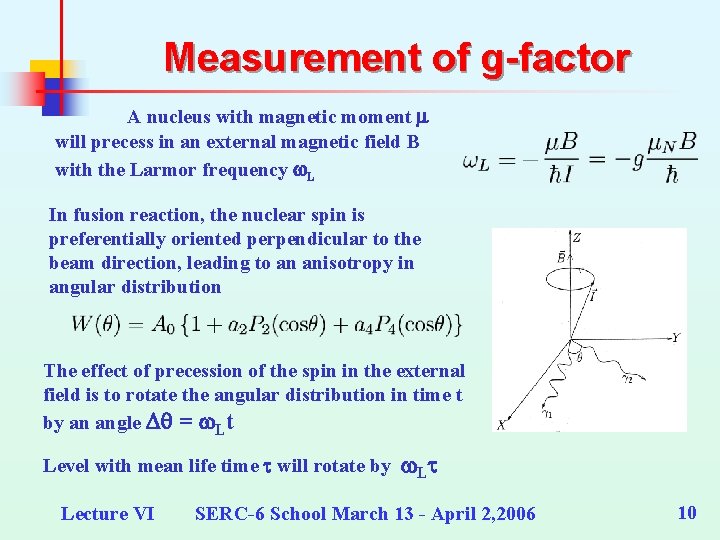 Measurement of g-factor A nucleus with magnetic moment m will precess in an external