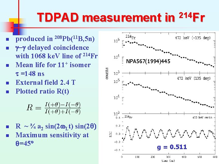 TDPAD measurement in 214 Fr n n n n produced in 208 Pb(11 B,