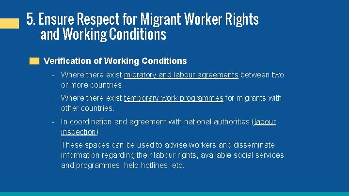 5. Ensure Respect for Migrant Worker Rights and Working Conditions Verification of Working Conditions