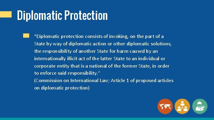 Diplomatic Protection “Diplomatic protection consists of invoking, on the part of a State by