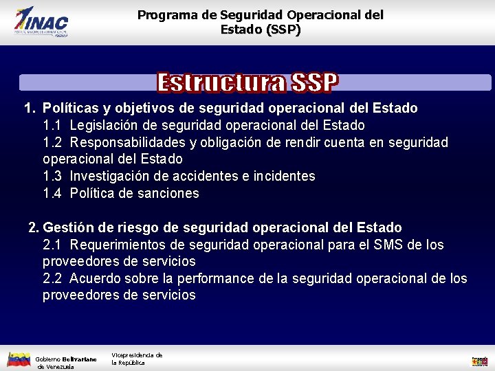 Programa de Seguridad Operacional del Estado (SSP) 1. Políticas y objetivos de seguridad operacional