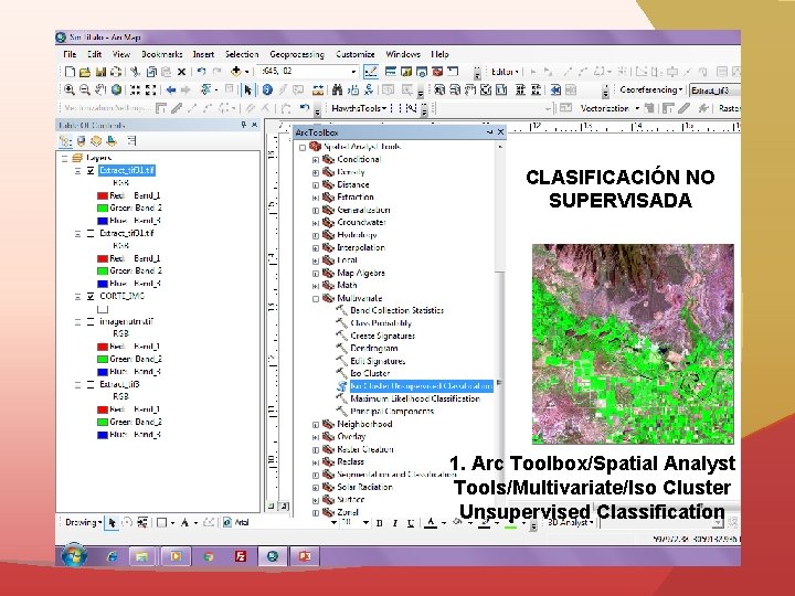 PRESENTACIÓN CLASIFICACIÓN NO SUPERVISADA 1. Arc Toolbox/Spatial Analyst Tools/Multivariate/Iso Cluster Unsupervised Classification 