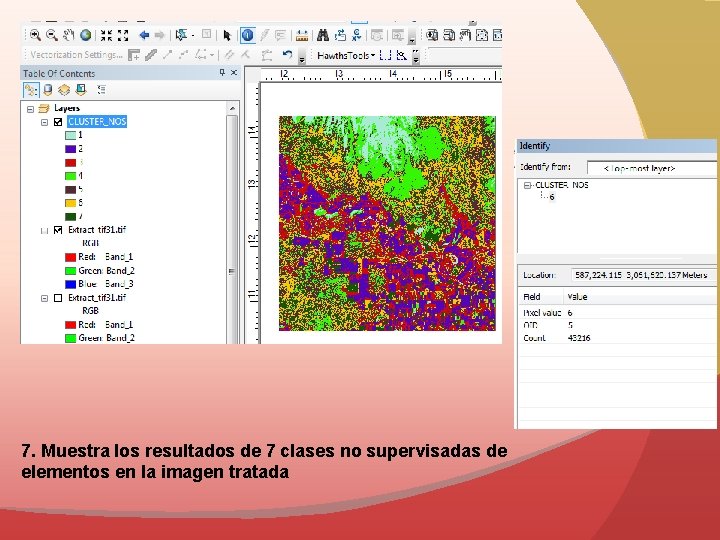 7. Muestra los resultados de 7 clases no supervisadas de elementos en la imagen