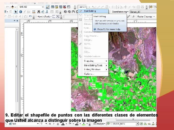 9. Editar el shapefile de puntos con las diferentes clases de elementos que Usted