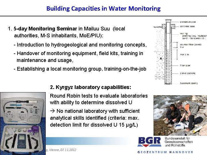 Building Capacities in Water Monitoring 1. 5 -day Monitoring Seminar in Mailuu Suu (local