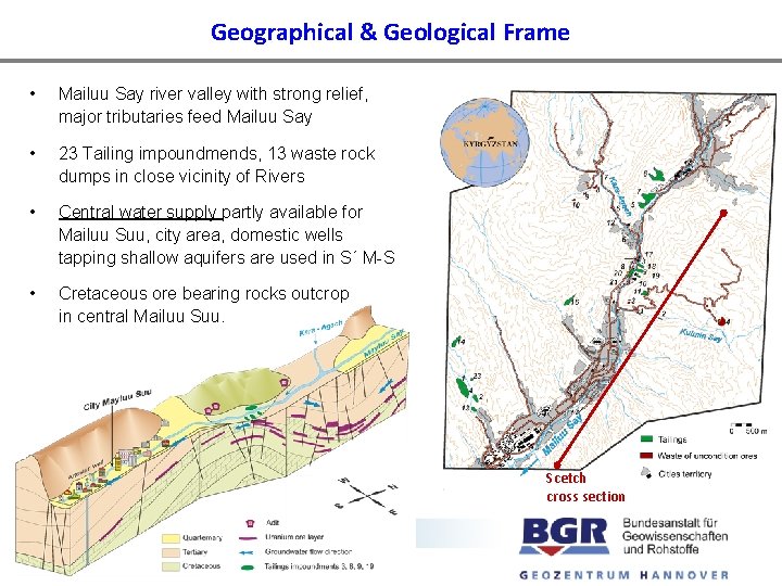 Geographical & Geological Frame • Mailuu Say river valley with strong relief, major tributaries