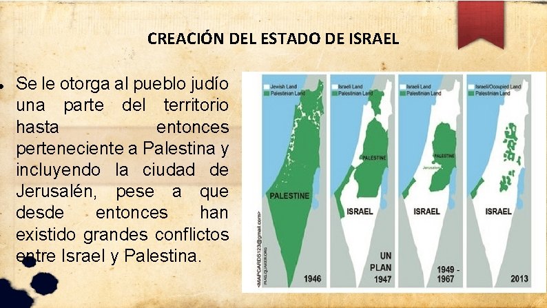  CREACIÓN DEL ESTADO DE ISRAEL Se le otorga al pueblo judío una parte