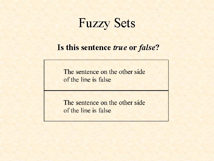 Fuzzy Sets Is this sentence true or false? 