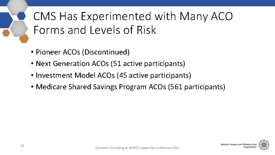 CMS Has Experimented with Many ACO Forms and Levels of Risk • Pioneer ACOs