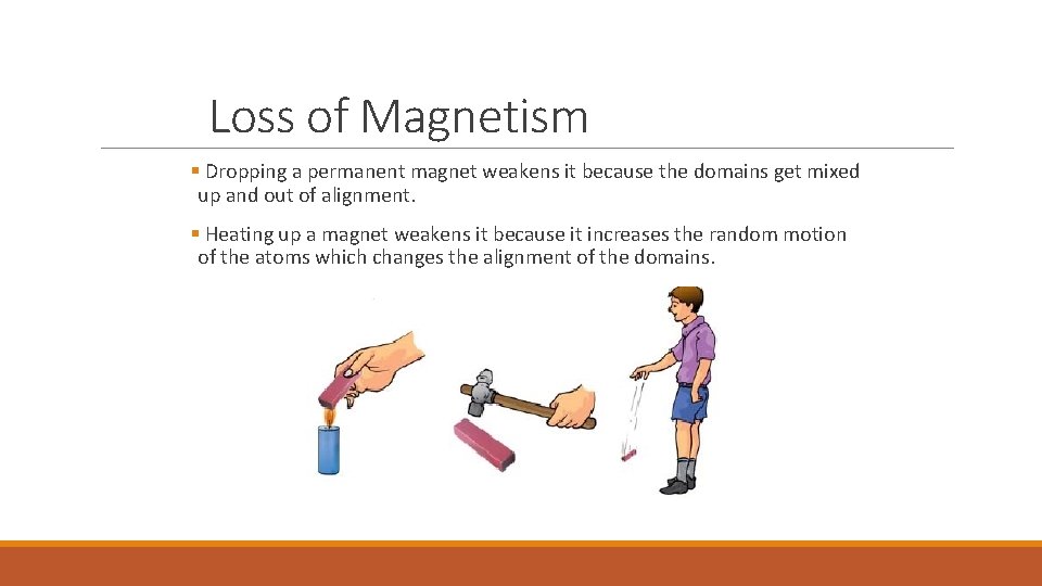 Loss of Magnetism § Dropping a permanent magnet weakens it because the domains get