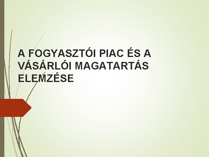 A FOGYASZTÓI PIAC ÉS A VÁSÁRLÓI MAGATARTÁS ELEMZÉSE 