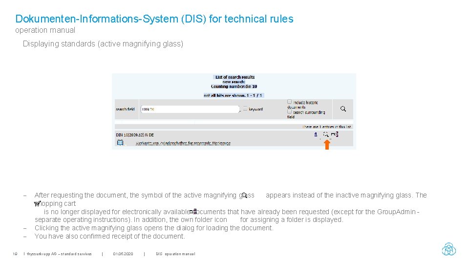 Dokumenten-Informations-System (DIS) for technical rules operation manual Displaying standards (active magnifying glass) - 19