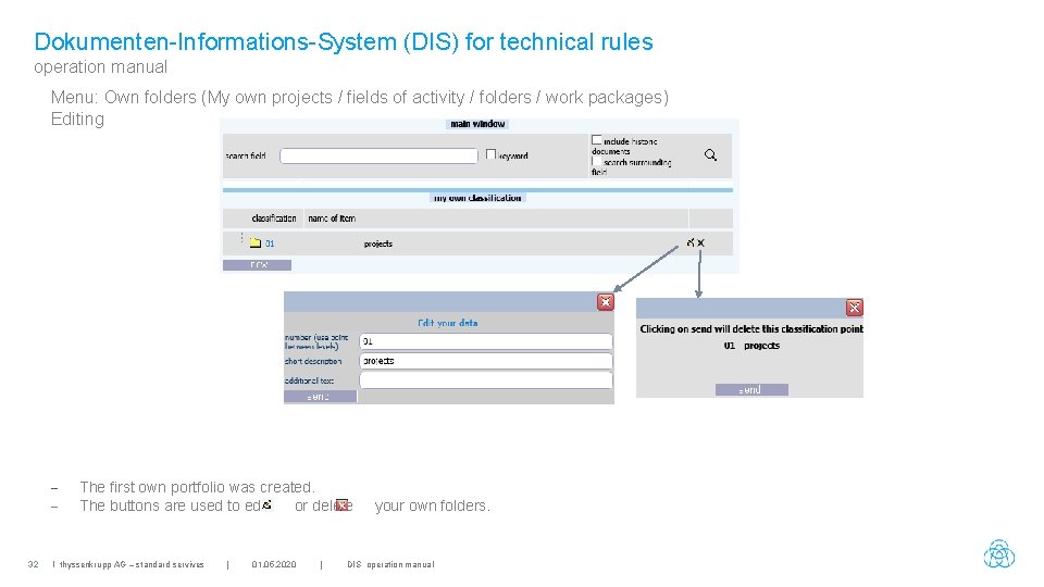 Dokumenten-Informations-System (DIS) for technical rules operation manual Menu: Own folders (My own projects /