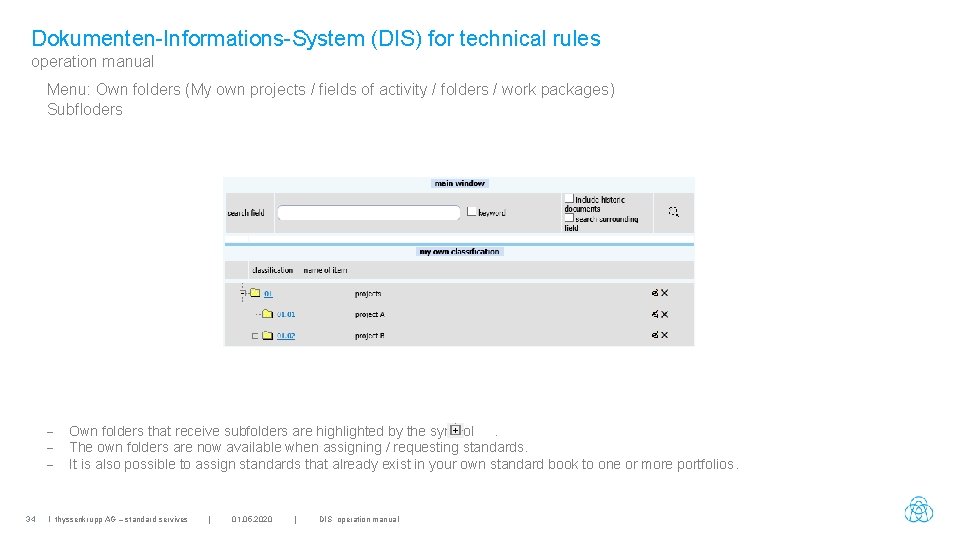Dokumenten-Informations-System (DIS) for technical rules operation manual Menu: Own folders (My own projects /