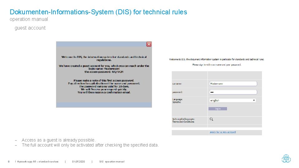 Dokumenten-Informations-System (DIS) for technical rules operation manual guest account - 8 Access as a
