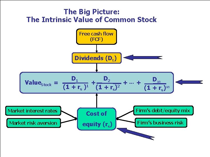 The Big Picture: The Intrinsic Value of Common Stock Free cash flow (FCF) Dividends