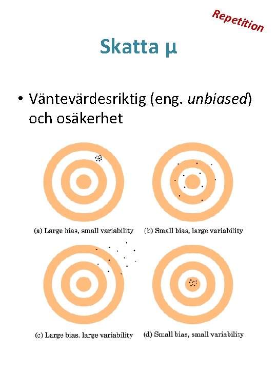 Repe Skatta μ titio • Väntevärdesriktig (eng. unbiased) och osäkerhet n 