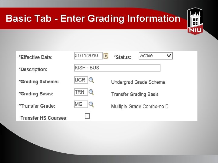 Basic Tab - Enter Grading Information 