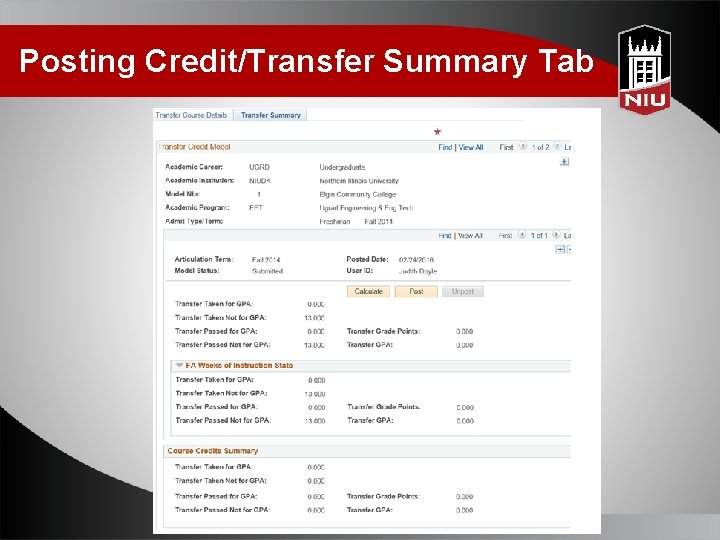 Posting Credit/Transfer Summary Tab 