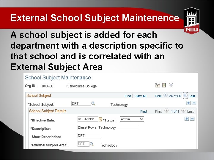 External School Subject Maintenence A school subject is added for each department with a