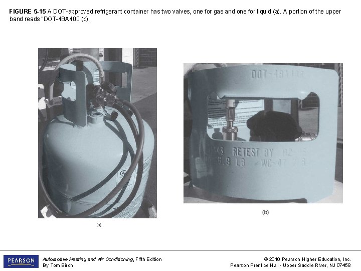 FIGURE 5 -15 A DOT-approved refrigerant container has two valves, one for gas and