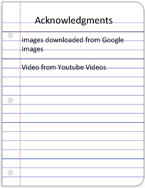 Acknowledgments Images downloaded from Google Images Video from Youtube Videos 