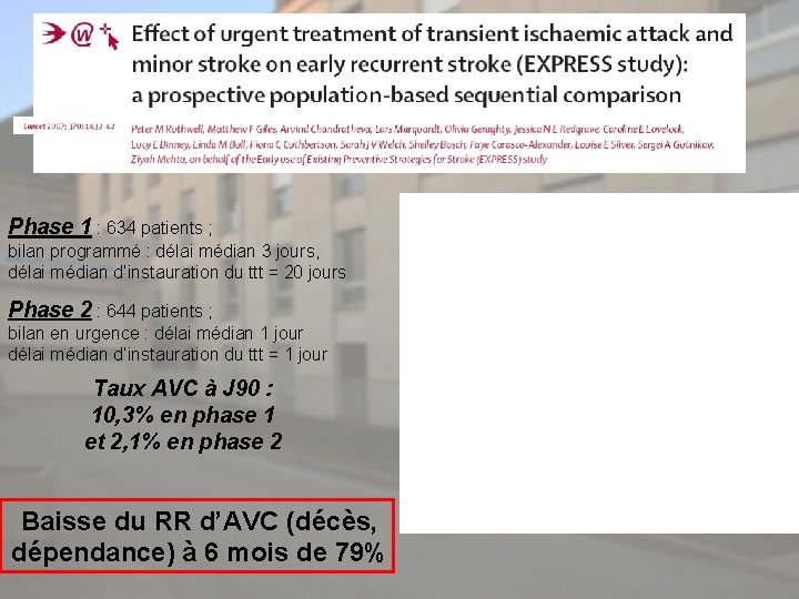 Phase 1 : 634 patients ; bilan programmé : délai médian 3 jours, délai