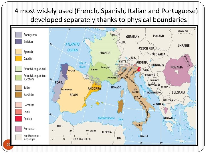 4 most widely used (French, Spanish, Italian and Portuguese) developed separately thanks to physical
