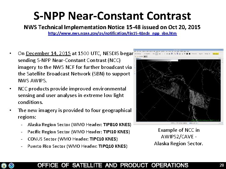 S-NPP Near-Constant Contrast NWS Technical Implementation Notice 15 -48 issued on Oct 20, 2015