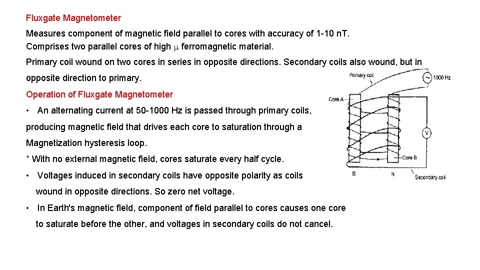 Fluxgate Magnetometer Measures component of magnetic field parallel to cores with accuracy of 1