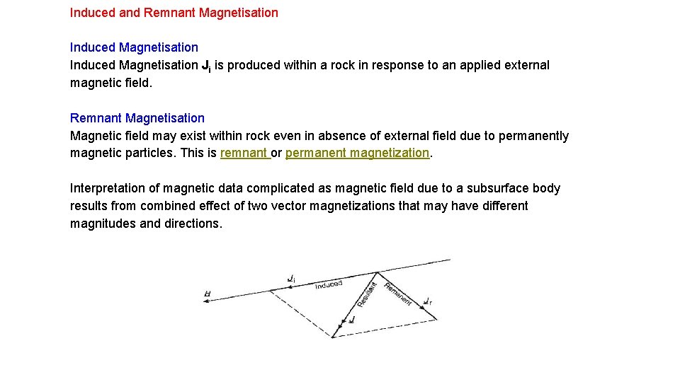 Induced and Remnant Magnetisation Induced Magnetisation Ji is produced within a rock in response Induced and Remnant Magnetisation Induced Magnetisation Ji is produced within a rock in response