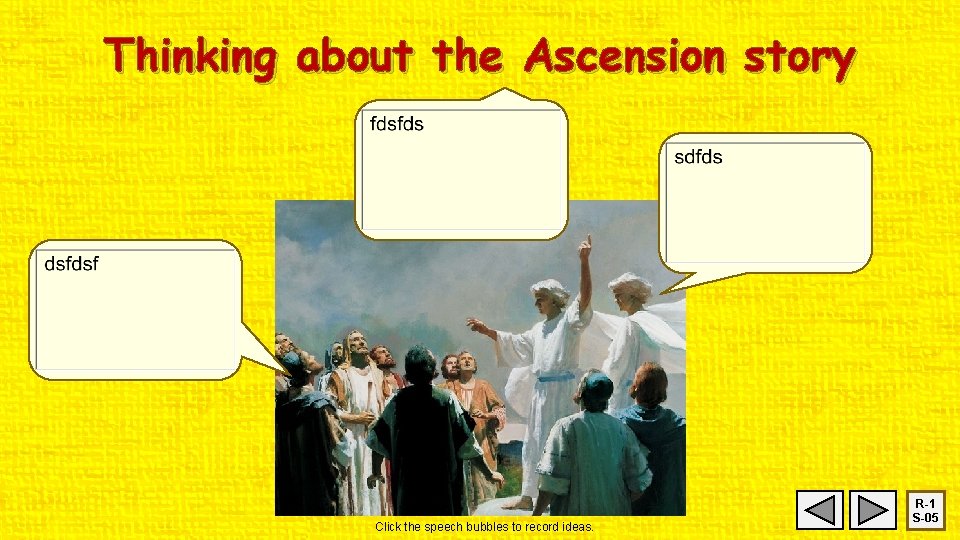 Thinking about the Ascension story Click the speech bubbles to record ideas. R-1 S-05