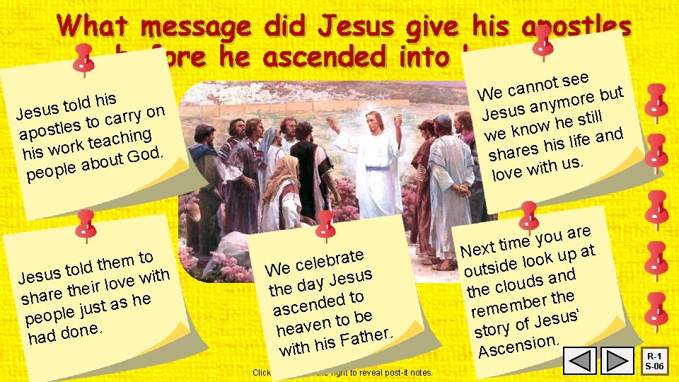 What message did Jesus give his apostles before he ascended into heaven? e e