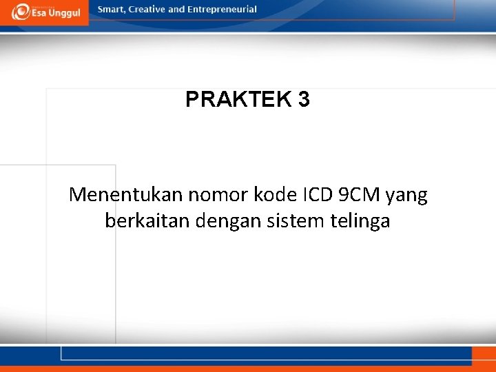 PRAKTEK 3 Menentukan nomor kode ICD 9 CM yang berkaitan dengan sistem telinga 