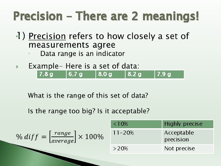 Precision – There are 2 meanings! 7. 8 g 6. 7 g 8. 0 Precision – There are 2 meanings! 7. 8 g 6. 7 g 8. 0
