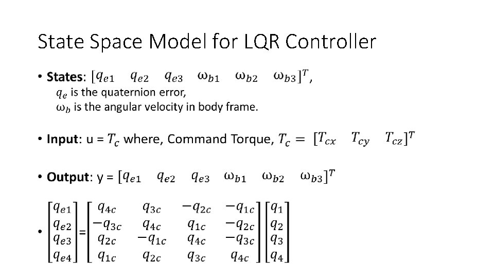 State Space Model for LQR Controller • 