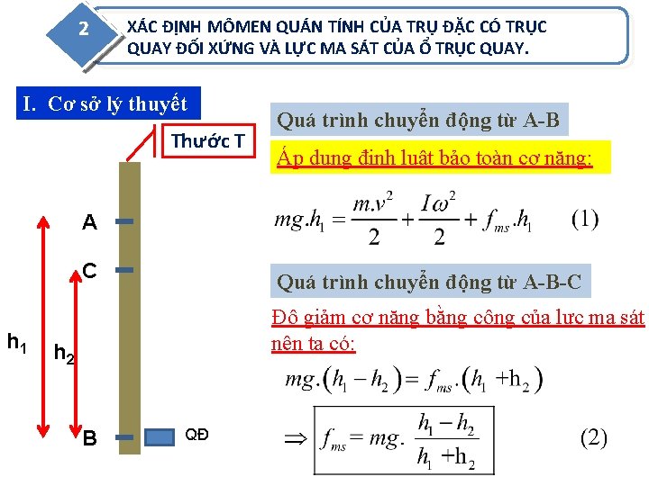 2 XÁC ĐỊNH MÔMEN QUÁN TÍNH CỦA TRỤ ĐẶC CÓ TRỤC QUAY ĐỐI XỨNG