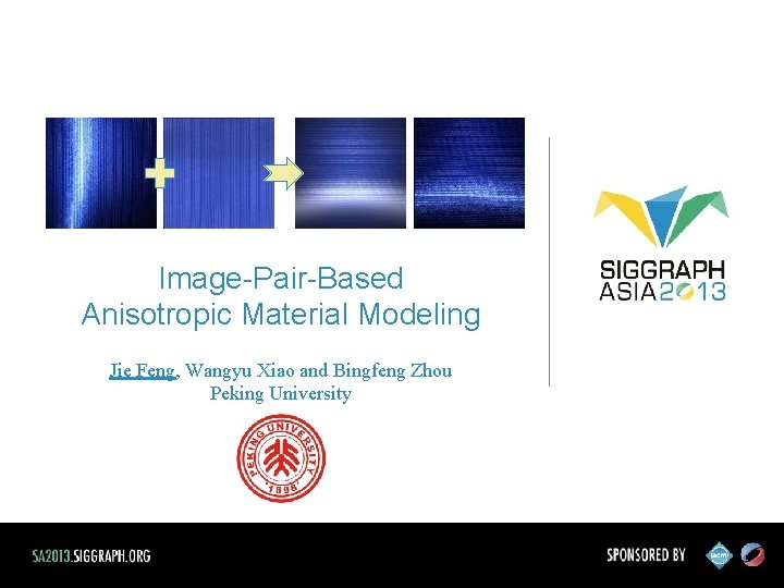 Image-Pair-Based Anisotropic Material Modeling Jie Feng, Wangyu Xiao and Bingfeng Zhou Peking University 