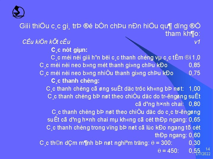 Giíi thiÖu c¸c gi¸ trÞ ®é bÒn chÞu nÐn hiÖu qu¶ dïng ®Ó tham