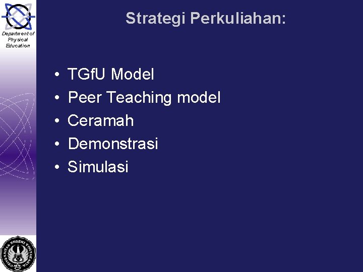 Strategi Perkuliahan: Department of Physical Education • • • TGf. U Model Peer Teaching